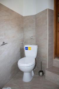 W pokoju znajduje się łazienka z białą toaletą. w obiekcie Holiday Home Melinda w mieście Ceglédpuszta +27 zdjęć