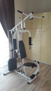 een fitnessruimte met een loopband en een stoel in een kamer bij Vilnius Luxury Apartment 2 in Vilnius