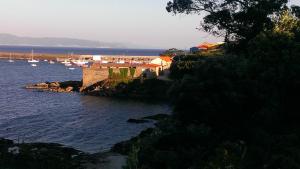 a view of a body of water with boats in it at Apartamentos O Almacen in Finisterre