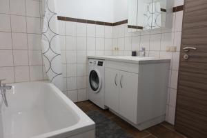 a bathroom with a washing machine and a sink at Urlauben im Grünen in Fuschl am See +13 photos