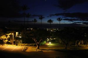 a parking lot at night with palm trees and lights at Wailea Ekolu #607 in Wailea