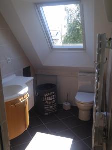 a bathroom with a toilet and a sink and a window at Maison Provost in Le Croisic