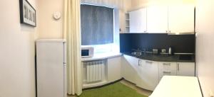 a small kitchen with a sink and a refrigerator at Villa Aino in Petrozavodsk