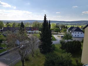 ヴァイセンシュタットにあるFerienwohnung Schwalbennestの木々や建物が立ち並ぶ小さな町の空中風景