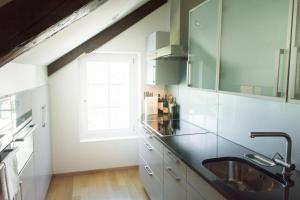 a kitchen with a sink and a window at Lake Side Location Bellevue in Zürich