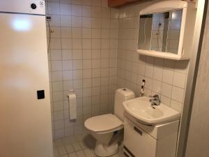 a small bathroom with a toilet and a sink at Panoraama 3 in Saariselka