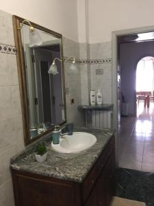 トリノにあるAppartamento Bengasiのバスルーム(洗面台、鏡付)