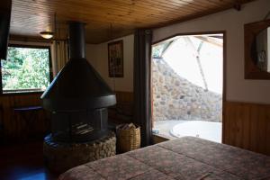 a fireplace in a room with a tub and a bedroom at Pousada Montserrat in Visconde De Maua +155 photos