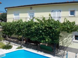a villa with a pool in front of a house at Aurelia Apartment in Ližnjan