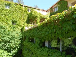 a building covered in green ivy next to a building at Apart'Hôtel Les 4 Sources in Anduze