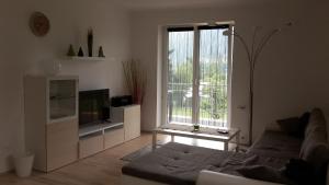 ein Wohnzimmer mit einem Sofa und einem TV in der Unterkunft Apartment Sofia in Bodensdorf