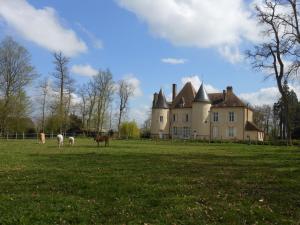 uma casa grande com cavalos a pastar num campo em Manoir de la Camusière em Unverre