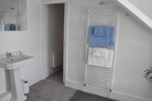 a bathroom with a sink and a towel rack at Gordon House B & B in Tintagel