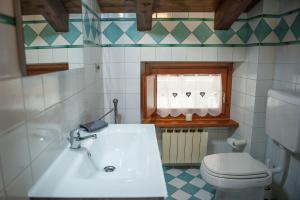 baño con lavabo y aseo y ventana en Maison Forum, en Aosta