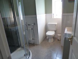 a bathroom with a toilet and a glass shower at The Dales in Stanhope