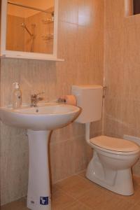 a bathroom with a toilet and a sink at Casute de Vacanta - Complex Ben in Ocna Sibiului +38 photos