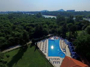an overhead view of a resort with a swimming pool at Hotel Ostrova in Plovdiv