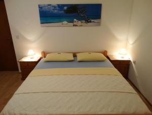 ツリクヴェニツァにあるPansion Belvederのベッドルーム1室(両側にランプ2つ付)