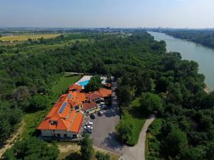 an aerial view of a house with an orange roof at Hotel Ostrova in Plovdiv