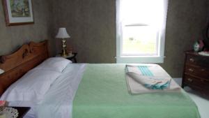 1 dormitorio con 1 cama grande y ventana en Margaree Harbour View Inn B&B, en Margaree Harbour
