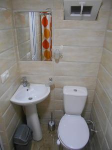 a small bathroom with a toilet and a sink at Guesthouse on Benashvili in Tbilisi City