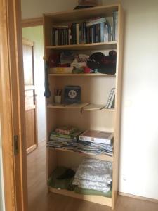 a book shelf filled with lots of books at Dynjandi Guesthouse in Höfn