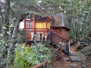 a small cabin in the woods with a tree at Calen-Hue in San Carlos de Bariloche