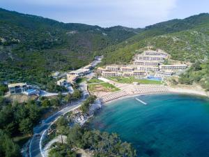 an aerial view of a beach with a resort at Thassos Grand Resort in Alyki