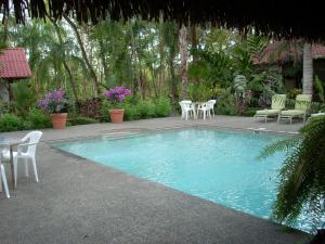 uma pequena piscina com cadeiras e uma mesa em Hotel La Palapa Eco Lodge Resort em Portalón