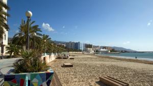 una spiaggia sabbiosa con palme e l'oceano di Villarichi a Manfredonia