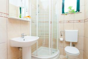 a bathroom with a sink and a toilet and a shower at Apartments Marija in Vela Luka