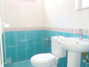 a bathroom with a white toilet and a sink at Pegasus Motel in Avşa Adası
