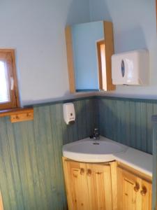 een badkamer met een wastafel en een spiegel bij Teeny in Pärnu