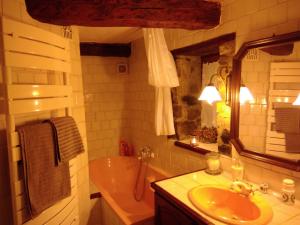 a bathroom with a sink and a tub and a mirror at Le Cloterriou in Braux