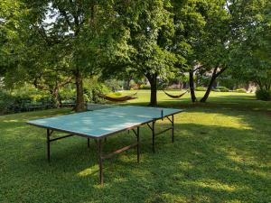 una mesa de ping pong en un parque con árboles en Villa Beatrice, en Verona