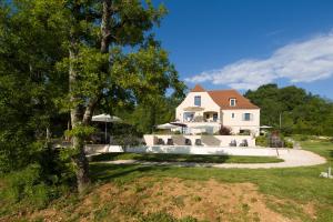 una gran casa blanca con un árbol en el patio en Domaine l'Ancien Vignoble, en Saint-Julien-de-Lampon