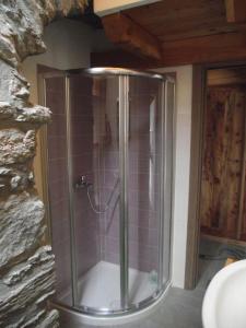 una doccia con porta in vetro in bagno di Maison Pépé et Mémé a Torgnon