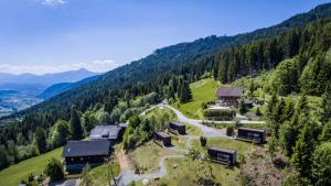 una vista aerea di una casa su una montagna di Art-Lodge TinyHouses ad Afritz