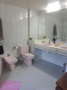 La salle de bains est pourvue de toilettes, d'un lavabo et d'un miroir. dans l'établissement Son Roqueta, à Palma de Majorque