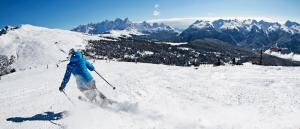 une personne est en train de skier sur une montagne enneigée dans l'établissement Residenza Bagni & Miramonti, à Cavalese