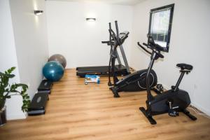 a gym with treadmills and exercise bikes in a room at All Suites Besançon in Besançon