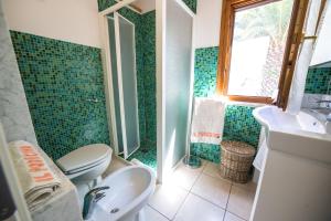 a bathroom with a shower and a toilet and a sink at Villa il Poderino in Marina di Campo