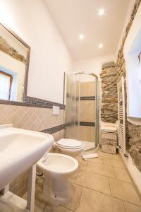 a bathroom with a toilet and a shower and a sink at Villa il Poderino in Marina di Campo