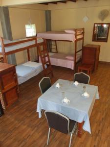 a room with two tables and two bunk beds at Central City Hostel in Kandy
