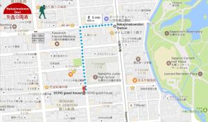 a map with a blue dot at Ocho Guest House in Sapporo