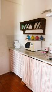 a kitchen counter with a microwave on top of it at La Mariola Apartments in Santa Luce