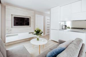 salon z kanapą i stołem w obiekcie Apartment No. 1 - Vento Apartamenty we Władysławowie