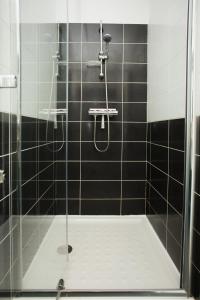 a bathroom with a shower with a glass door at Cosy Saint Malo Beach in Saint Malo