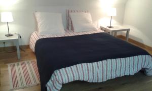 een slaapkamer met een groot bed met 2 lampen bij Gîte De Serre in Le Grand-Pressigny