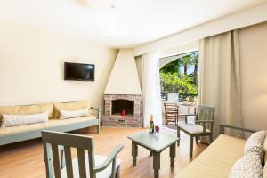 a living room with a couch and a fireplace at Trefon Hotel Apartments and Family Suites in Platanes